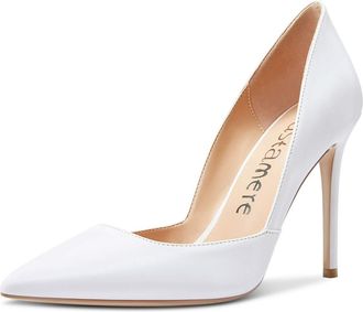 Castamere Womens DOrsay Slip On High Heels Pumps Fashion Stilettos 4IN Heel Court Shoes White Satin Pumps UK 3.5/4