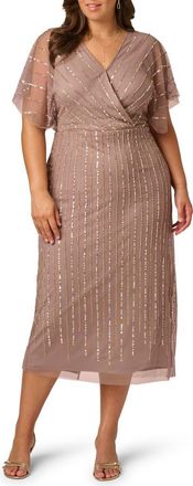 Adrianna Papell Beaded Cocktail Dress in Stone at Nordstrom, Size 24W