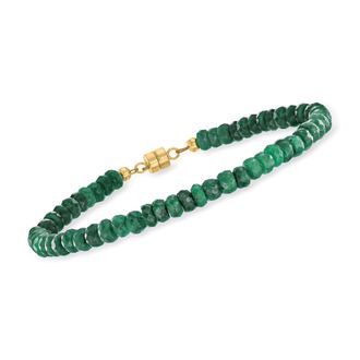 Ross-Simons Emerald Bead Bracelet With 14kt Yellow Gold Magnetic Clasp