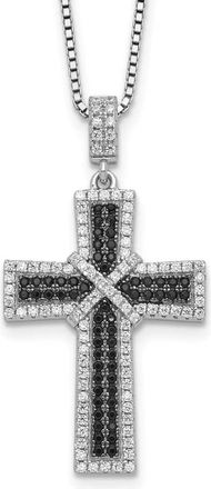 Diamond2Deal Sterling Silver Black and White Cubic Zirconia Polished Cross Pendant Necklace