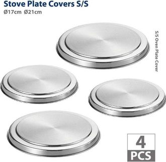 OEM Protector De Cocina El&eacute;ctrica, Tapa De Acero Para Placa De Cocci&oacute;n, Juego De 4, Acero Inoxidable, &Oslash;16 Y 20 Cm, Mate