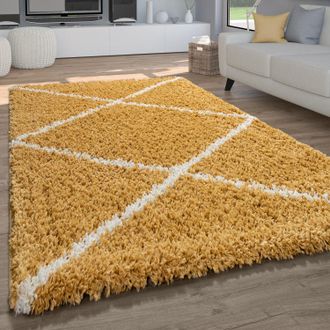 Paco Home Paco Home Alfombra Sal&oacute;n Pelo Largo Shaggy Pelo Largo A Rombos Escandinava 140x200 Cm, Amarillo