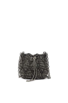 Diesel Charm-D - Bucket bag in acid-wash quilted denim - Shoulder Bags - Woman - Grey