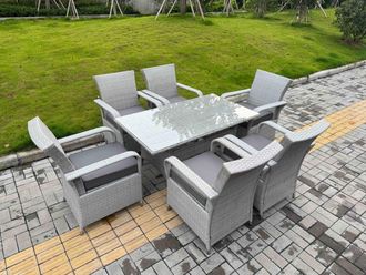 Fimous Rattan Outdoor Garden furniture Set Rectangular Table & 6 Chairs Set in Light Grey