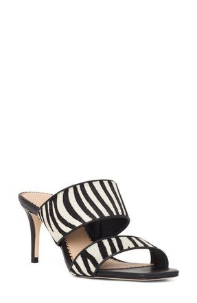 Cinq &agrave; Sept Sutton Zebra Haircalf Slide Sandal in Black/Ivory at Nordstrom, Size 9.5Us