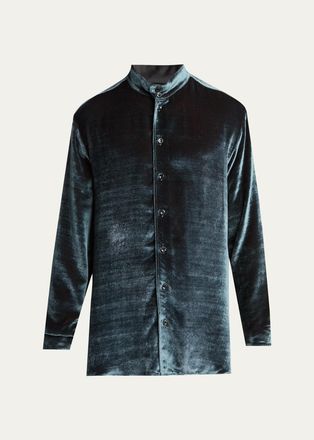 Giorgio Armani Mens Velvet Band Collar Button-Down Shirt