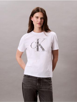 Calvin Klein Jeans Calvin Klein Womens Classic Printed Monogram Logo Tee - White - XS