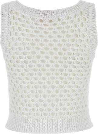 Valentino Garavani Womens White Mesh Valentino Garavani Escape Crop-Top Bianco Maglie Sweater