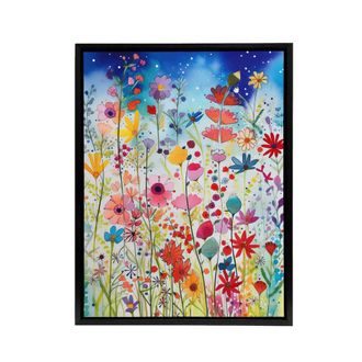 Artery8 Summer Wildflower Meadow Folk Art Framed Canvas Wall Art Print | Size: W24 x H32
