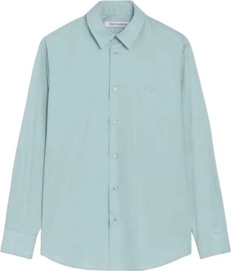 Trussardi Shirt met lange mouwen - Heren - Casual Overhemden - Blauw - M - Katoen - Overhemden