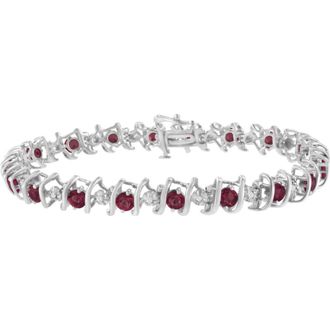 House of Brilliance 925 Sterling Silver Lab-Grown Birthstone and 1/6 Cttw Diamond Tennis Bracelet in Red Ruby at Nordstrom
