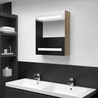 Berkfield Home LED Bathroom Mirror Cabinet Oak 50x14x60 cm in Brown | Size: 50 x 14 x 60 cm