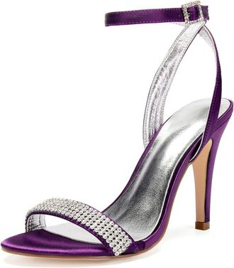 Generic Wedding Bridal Shoes Womens Satin Ankle Strap Bridal Open Toe Prom Party Dress Stiletto Sandals 10.5,Purple,10 UK
