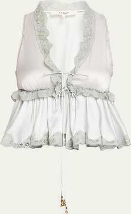 Chlo&eacute; Ruffle V-Neck Sleeveless Silk Top