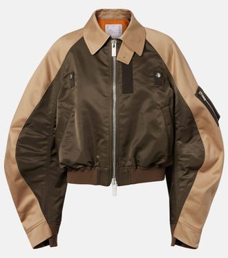 sacai Cropped cotton chino and twill blouson jacket