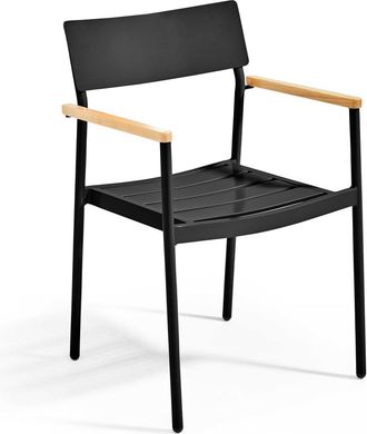 Oviala Sillón de jardín de aluminio y madera negra