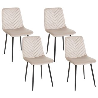 Beliani Conjunto De 4 Sillas De Comedor Moderno Patas De Hierro Terciopelo Beige Havre