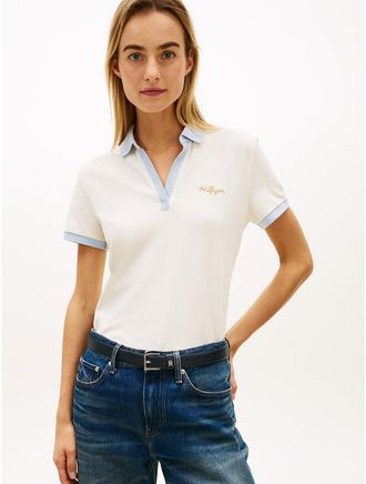 Tommy Hilfiger Womens Regular Fit Embroidered Script Logo Polo - White - XXL