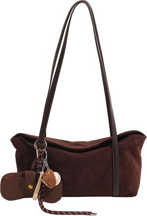 Generic Women Suede Flap Underarm Bag with Inner Pocket Retro Handbag Large Capacity Solid Clutch Purse for Work Travel (Coffee)