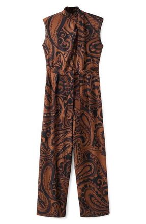 Mango Paisley Sleeveless Jumpsuit in Burnt Orange at Nordstrom, Size X-Small