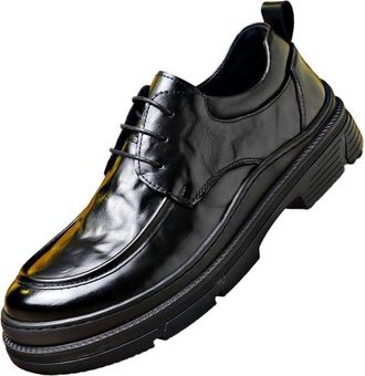 Generic Mens Broad Toe Oxford Shoes Full Grain Leather Slip Resistant Dress Shoes Black Business Formal Shoes Platform Sole Versatile Work Shoes for Men(Black