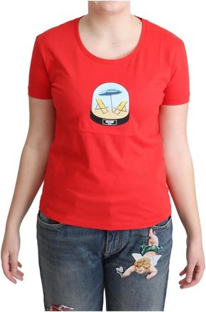 Moschino T-shirt met ronde hals en korte mouwen - Dames - T-shirts - Rood - S - Katoen - Tops