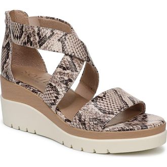 Naturalizer Goodtimes Platform Wedge Sandal - Wide Width Available in Beige Snake Print Faux Leather at Nordstrom Rack, Size 7.5