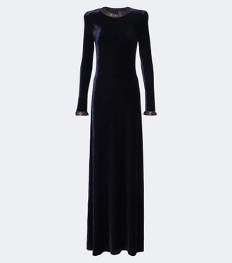 Ralph Lauren Collection Abito lungo Nancie in velour con pelle