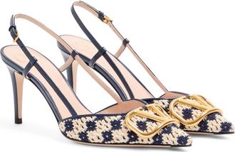 Valentino Garavani VLOGO Crochet Slingback Pump in Navy at Nordstrom, Size 7.5Us