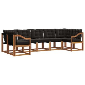 vidaXL Conjunto De Sof&aacute;s De Exterior Con Coj&iacute;n 7 Pcs Natural Y Negro Vidaxl