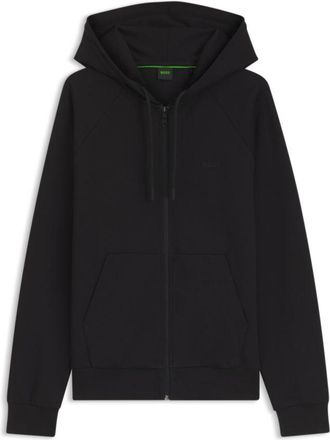 BOSS Stretch-cotton zip-up hoodie with puff logo