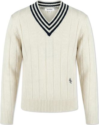 Sporty & Rich SRC Cashmere V-Neck Trui - Dames - Cashmere truien - Beige - M - Wol - Truien & Vesten