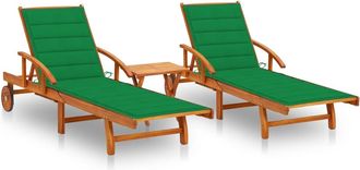 vidaXL Vidaxl - Tumbonas Con Mesa Y Cojines 2 Uds Madera Maciza De Acacia