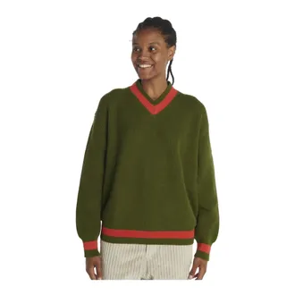 Sofie D'Hoore V-neck Knitwear, female, Green, S, Green V-Neck Jumper with Contrasting Edging