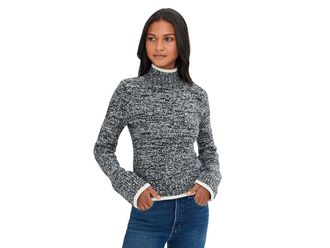 Madewell Marl Cozy Cotton Nelly Mockneck Womens Sweater Black And White Marl : XL (Womens 14-16), Cotton/Denim/Elastane