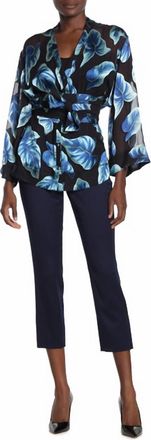 Alice & Olivia Wool Blend Mid Rise Ankle Crop Slits Pants In Navy Blue