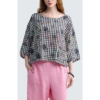 Luukaa D'Celli Lunelle Neon Print Linen Boxy Blouse in Neon Black at Nordstrom, Size X-Large/xx-Large