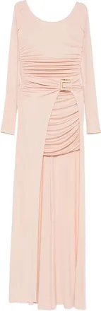Elisabetta Franchi Ruched Logo-buckle Gown