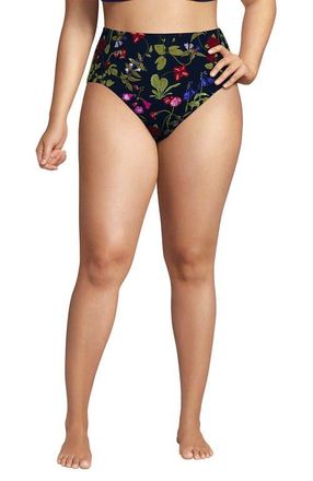 Lands End Cheeky High Waisted Bikini Bottoms in Deep Sea Multi Garden Floral at Nordstrom, Size 22W
