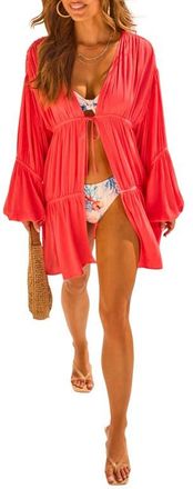 VICI Collection Senara Ruched Cover-Up Duster in Watermelon at Nordstrom, Size Medium