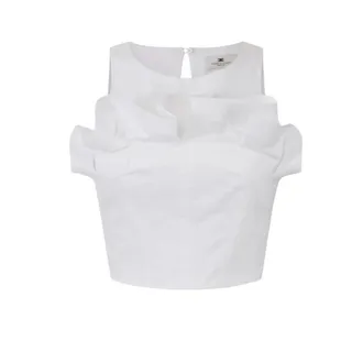 Elisabetta Franchi Sleeveless Tops, female, White, Size: XL Flounce Crew Neck Top