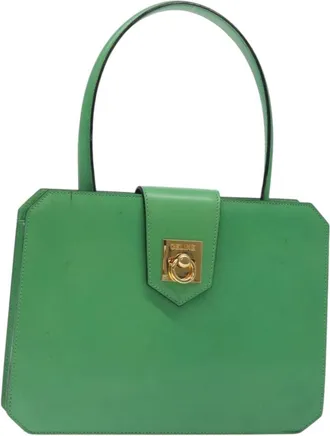 Celine Vintage Leather Green Leather Handbag (Pre-Owned)