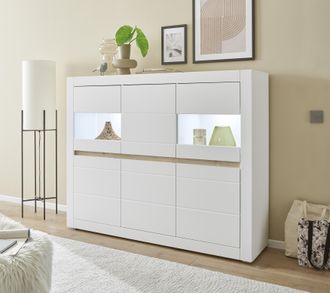 Inosign Highboard »Chester, moderne Kommode, Schrank mit Stauraum, Sideboard in Weiss Matt« 1 Stk. tlg. austauschbare Blende in Griffleiste, zeitloses Design,