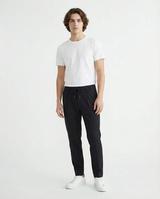 PESERICO MenS Dark Navy Wool Drawstring Trousers, Size 56