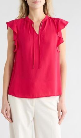 Nordstrom Rack Tie Neck Ruffle Cap Sleeve Top in Red Jazzy at Nordstrom Rack, Size X-Small