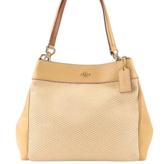 Coach Beige Ivory Canvas Leather Tote Bag (Pre-Owned)