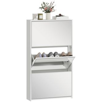 OEM Zapatero Entrada Recibidor Con 3 Puertas Con Espejo Zapatero Estrecho Para 9 Pares De Zapatos 65x17x114,5 Cm Blanco