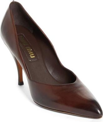 Miu Miu Waxed Calfskin Pointy Toe Pump in Moro at Nordstrom, Size 10.5Us