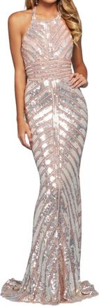 Sherri Hill Beaded Column Prom Dress In Silver