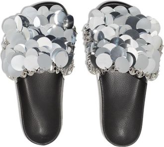 Paco Rabanne Silver Sequin Slides Size 37